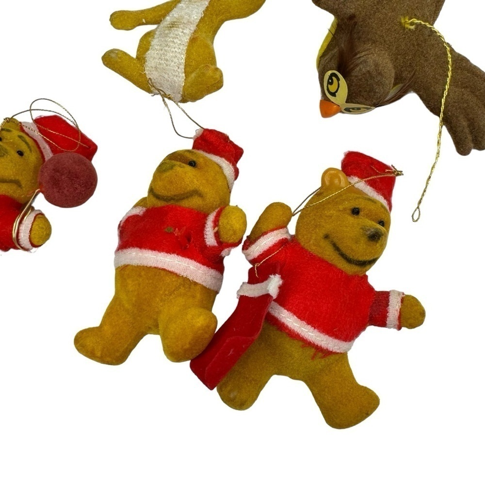 Vintage 70s Walt Disney 7 Winnie the Pooh flocked ornaments Eeyore Owl Set Lot - Picture 5 of 11